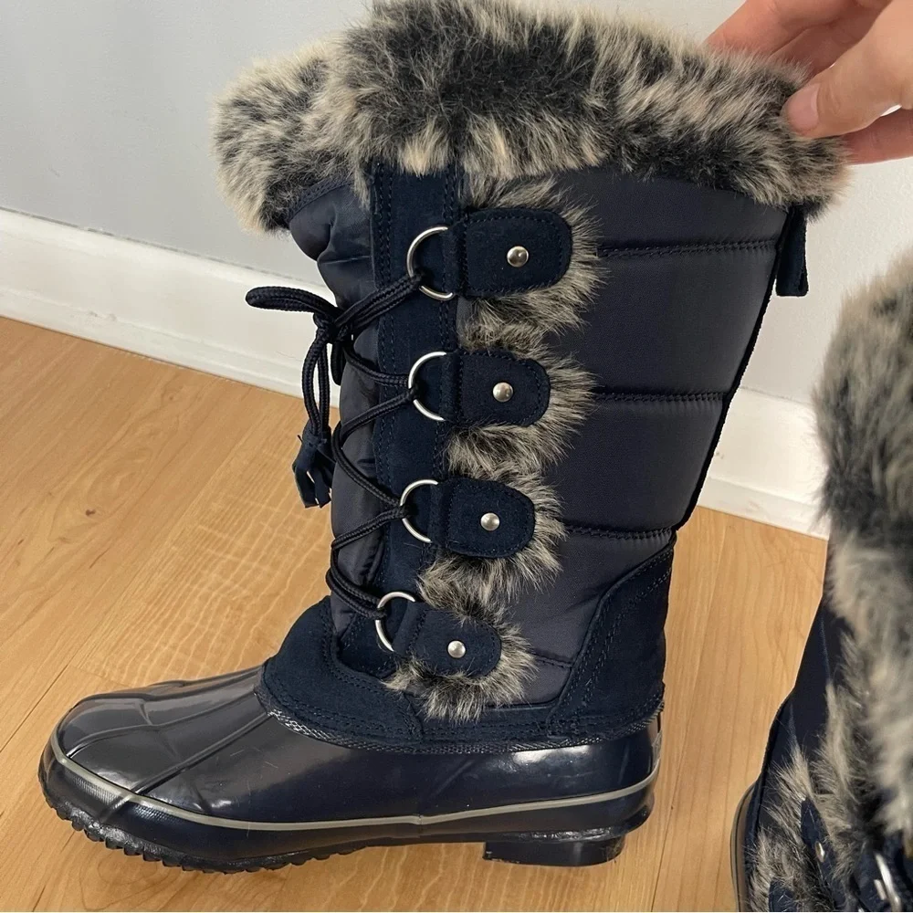 Khombu Bryce Blue Lace Up Faux Fur Waterproof Duck Snow Boots Winter Knee Shoes